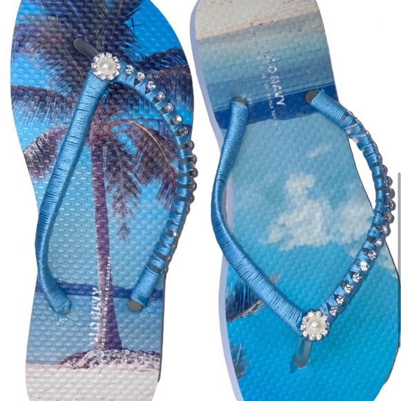 Tropical Flip Flops, Rhinestones, Crystals, Beach Wedding, Pool Party Gift Sz 6 - Picture 9 of 16